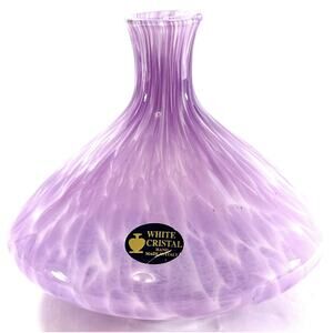 White Cristal Hand Blown Italian Art Glass Bud Vase Purple Swirl Murano Style 5”